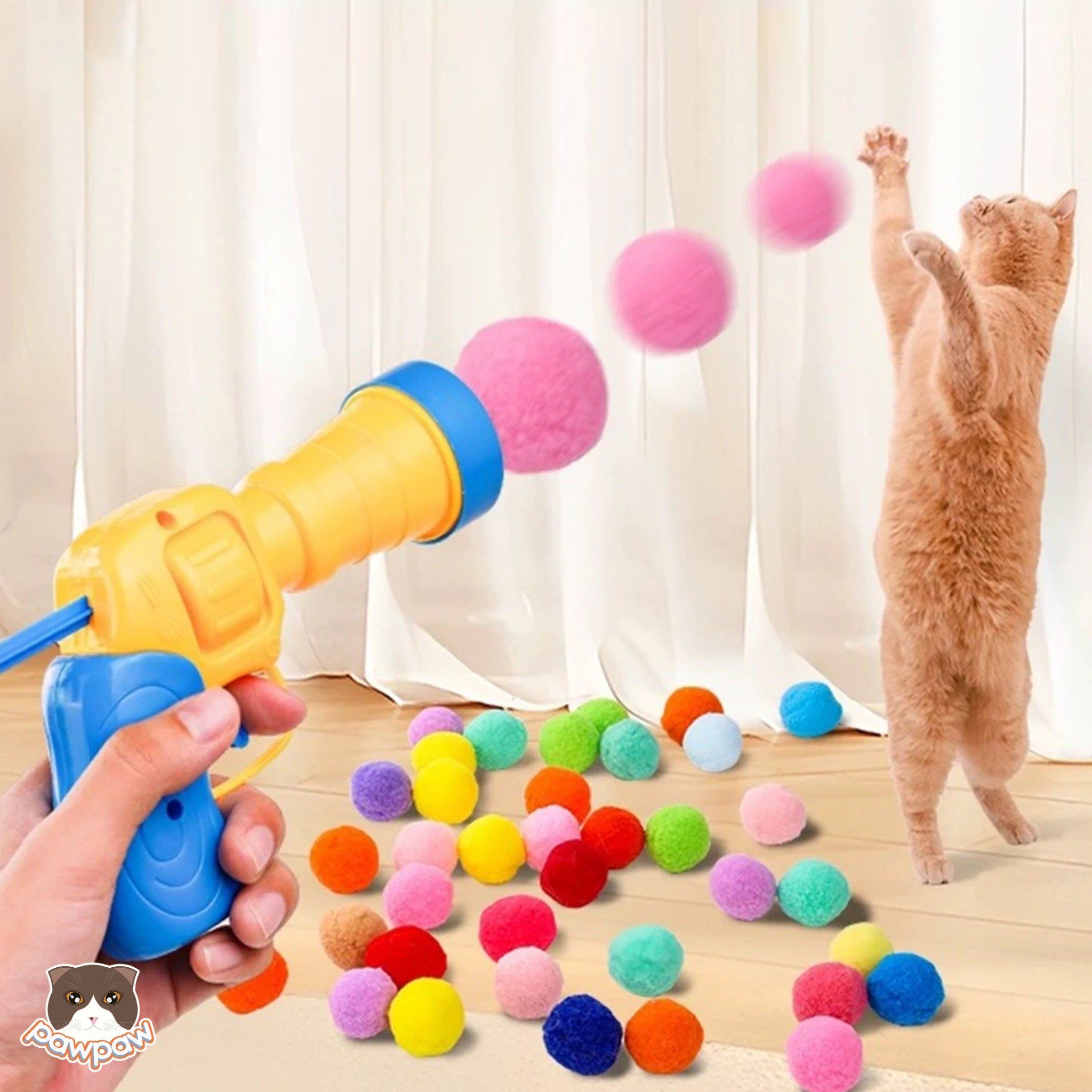 Đồ chơi súng bắn bóng bông cho chó mèo (kèm 30 bóng)