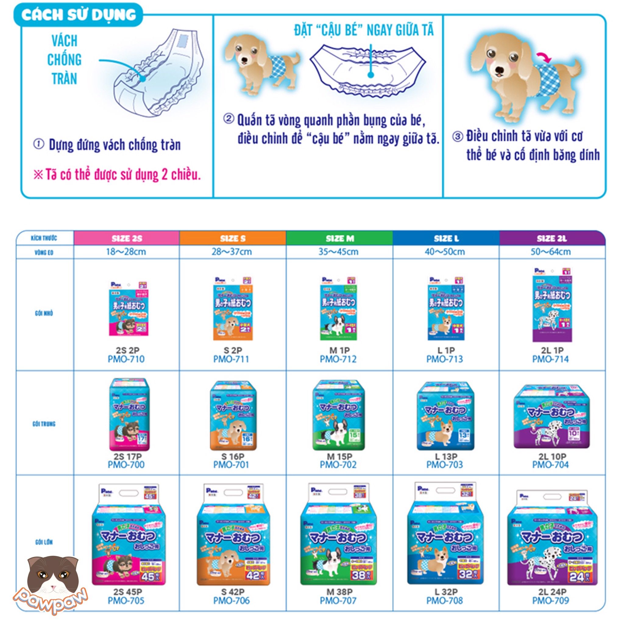 Tả quấn - bỉm P.one cho chó đực từ 2 - 5kg