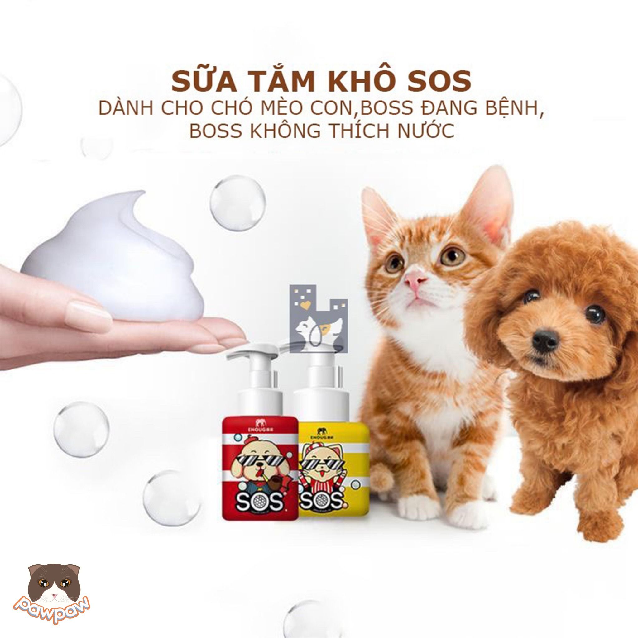 Sữa tắm khô dạng bọt SOS 250ml cho mèo