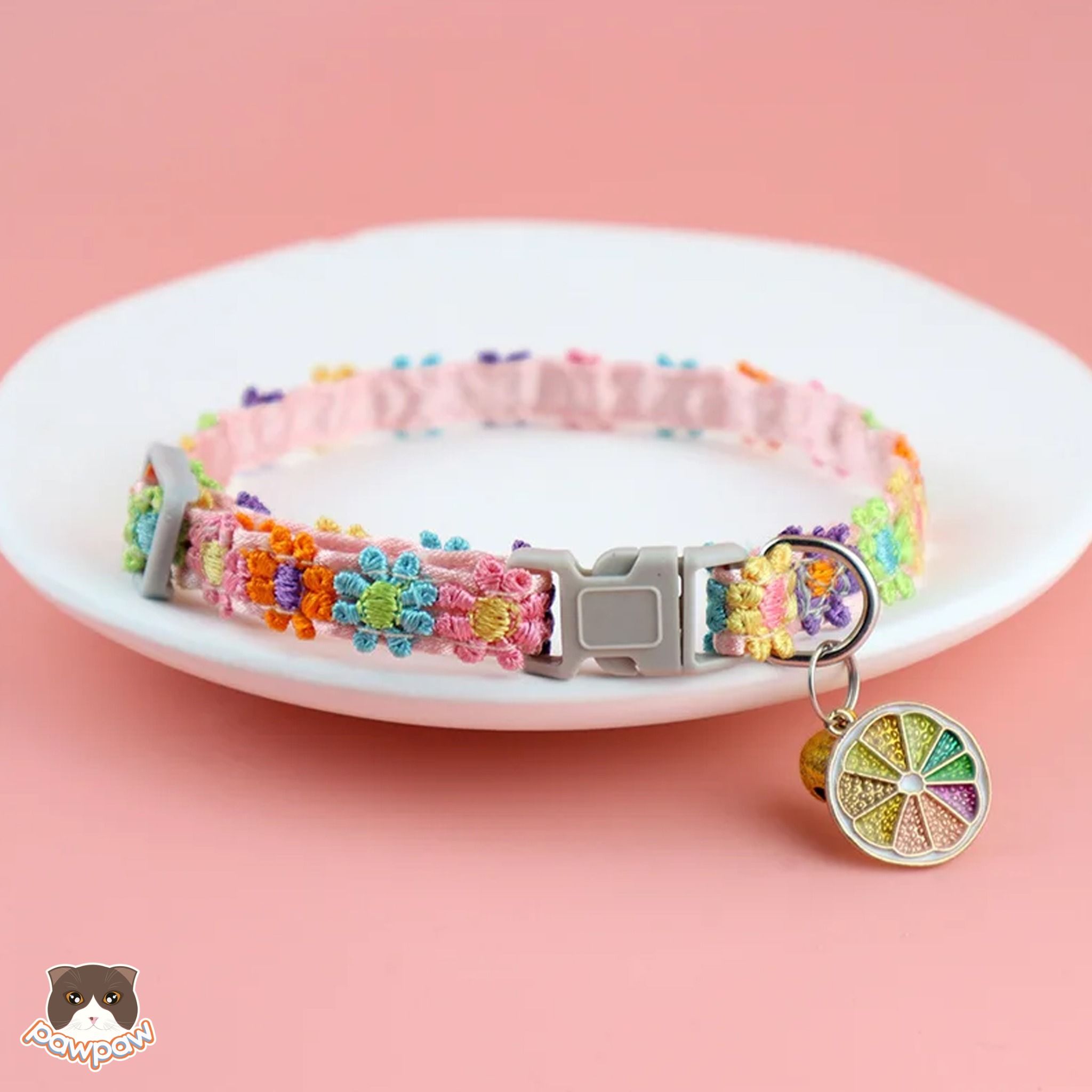 Vòng cổ thêu hoa 1cm cho chó mèo