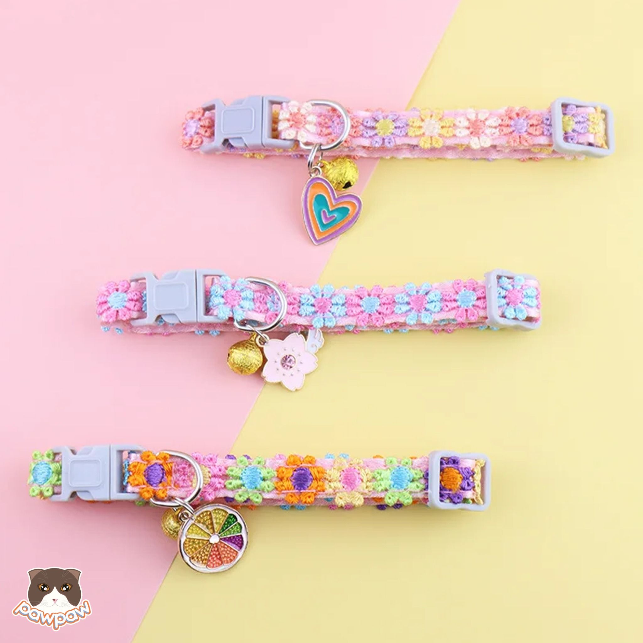 Vòng cổ thêu hoa 1cm cho chó mèo