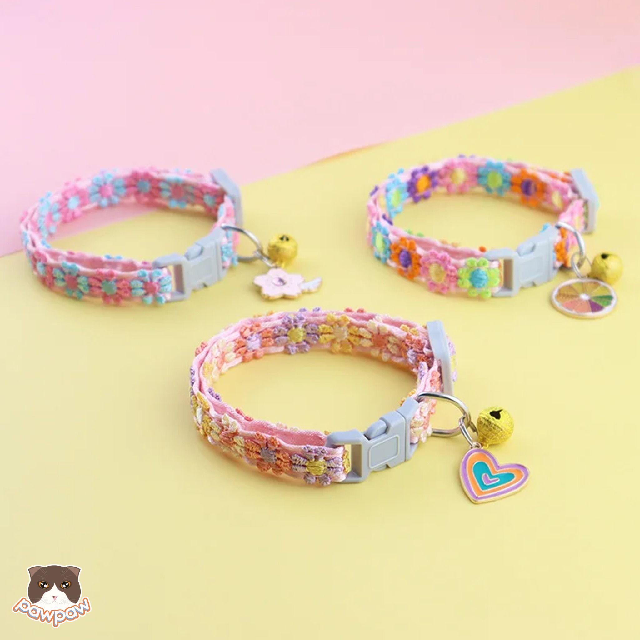 Vòng cổ thêu hoa 1cm cho chó mèo