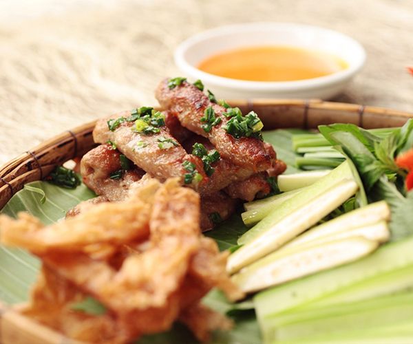  Nem Nướng Ninh Hoà - Grill Pork Meat, Served With Crispy Rice Paper & Vegetable 
