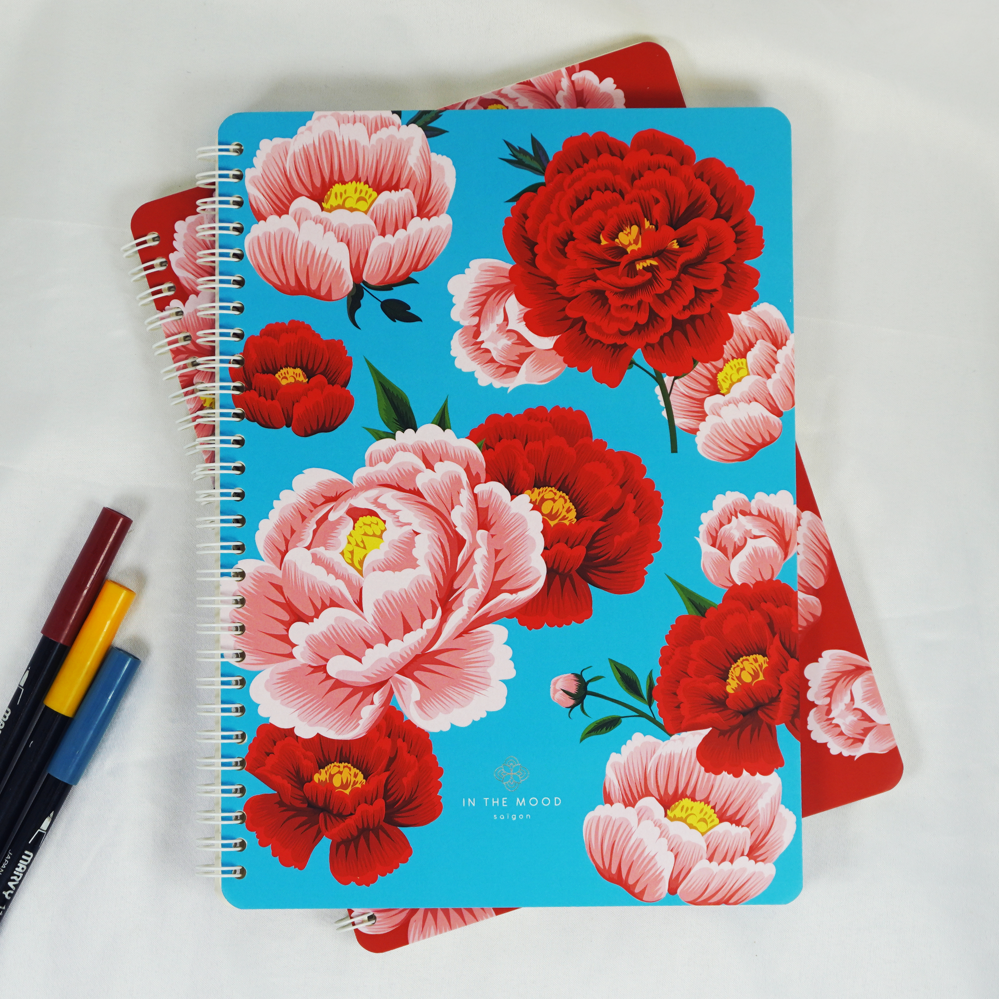 Peonies Notebook - Blue