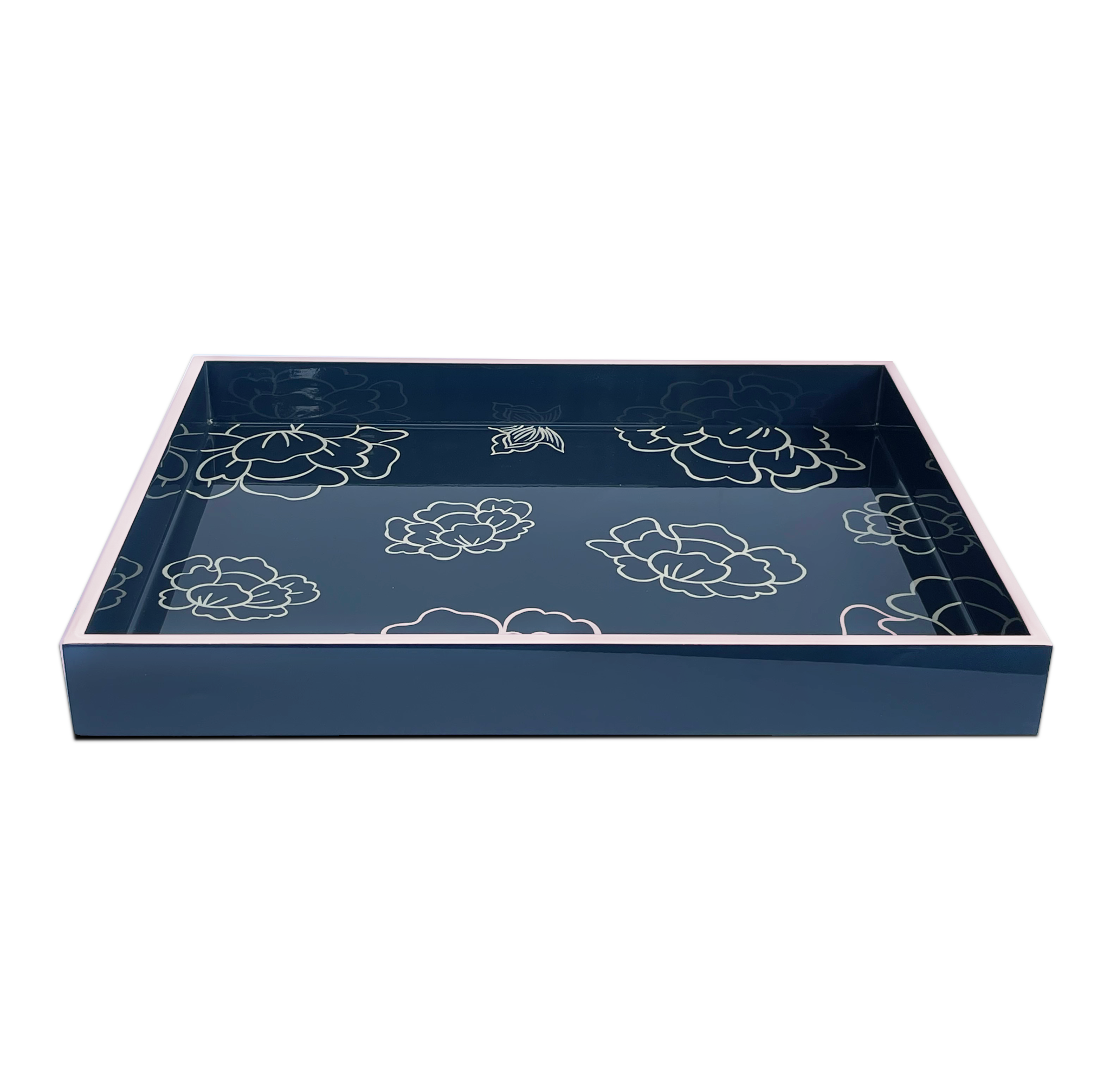 Lacquer Rectangular Tray White Peonies