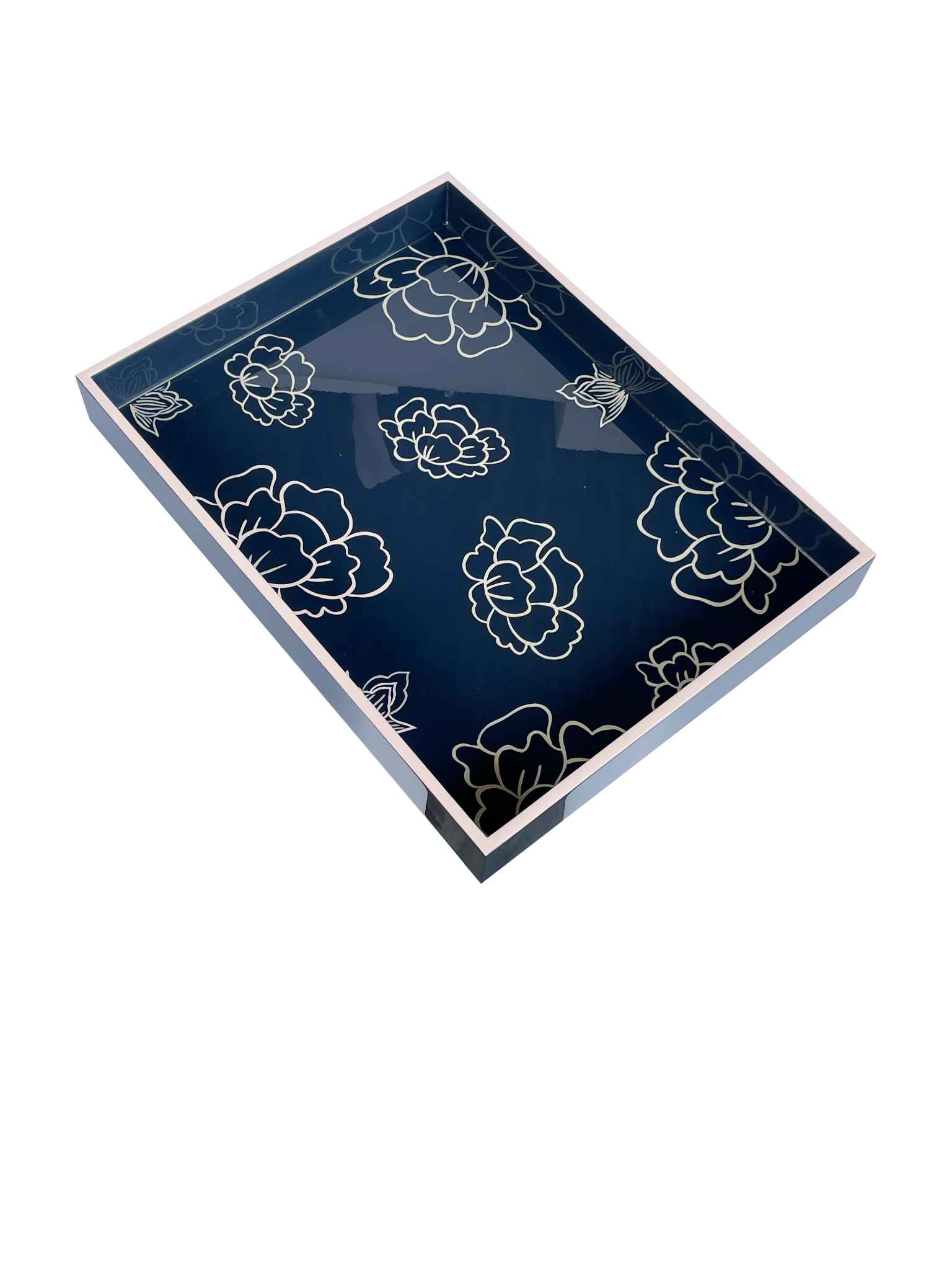 Lacquer Rectangular Tray White Peonies