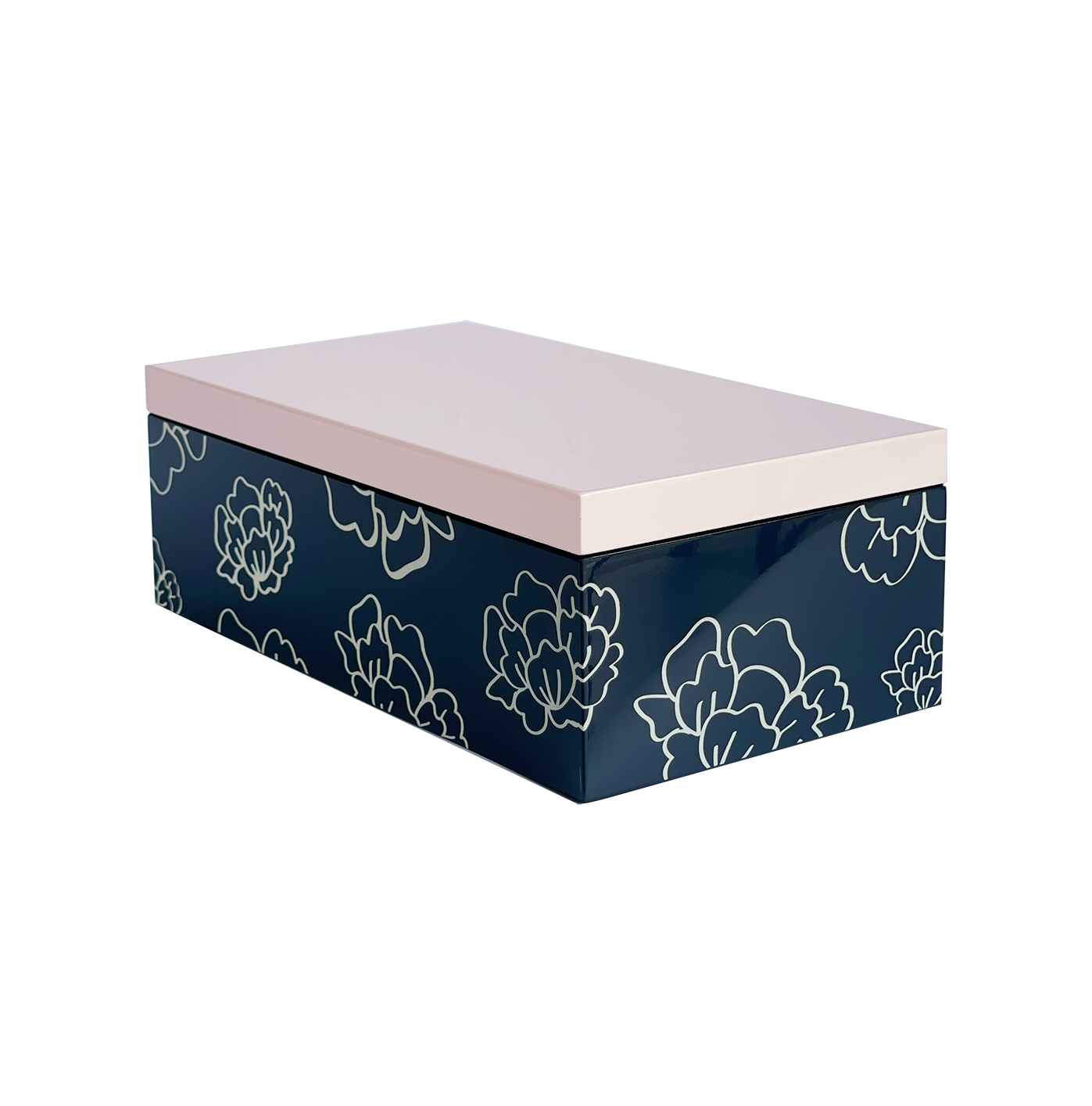 Lacquer Rectangular Box White Peonies