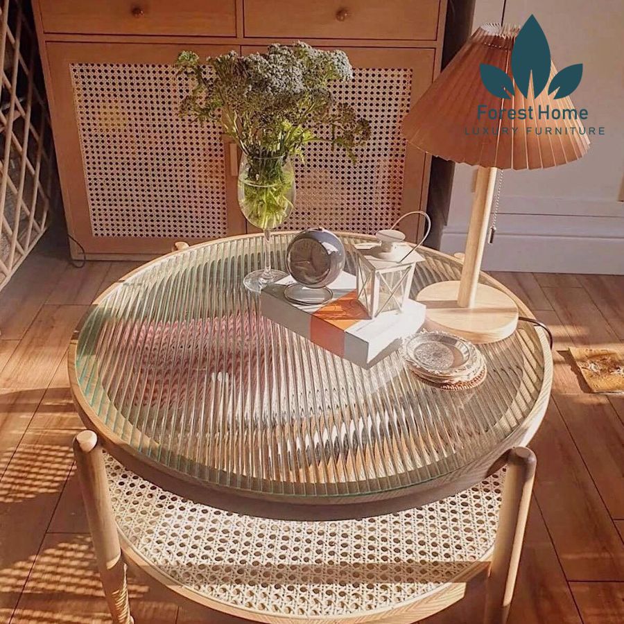 BT45 - BÀN TRÀ KÍNH SÓNG RATTAN