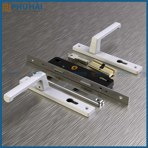 Khóa đa điểm HUY HOÀNG tay vuông TRẮNG AP80K22 mở trong tim thau(24B/T)