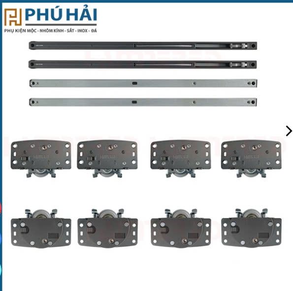 Bộ bánh xe lùa tủ áo Hamered 641 (2 cánh giảm chấn)