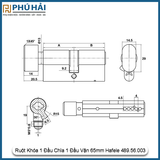 Ruột Khóa 1 Đầu Chìa 1 Đầu Vặn 65mm Hafele 489.56.003