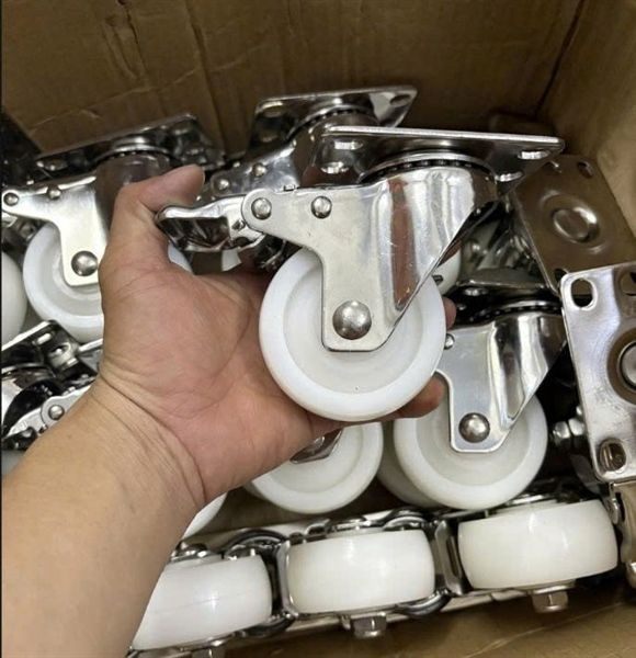 Bánh xe nâu 7F5 Trắng đế inox khóa