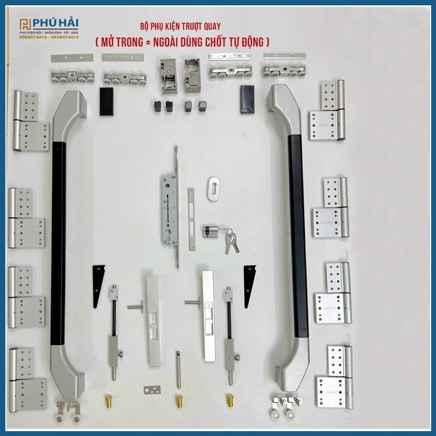 Bộ phụ kiện cửa trượt mở quay màu Đen Stafoce + Tay 8T- 9P Mở Ngoài (không giảm chấn)