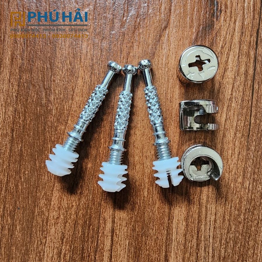 Ốc cam 3 thành phần trụ sắt trắng ren dày 42mm