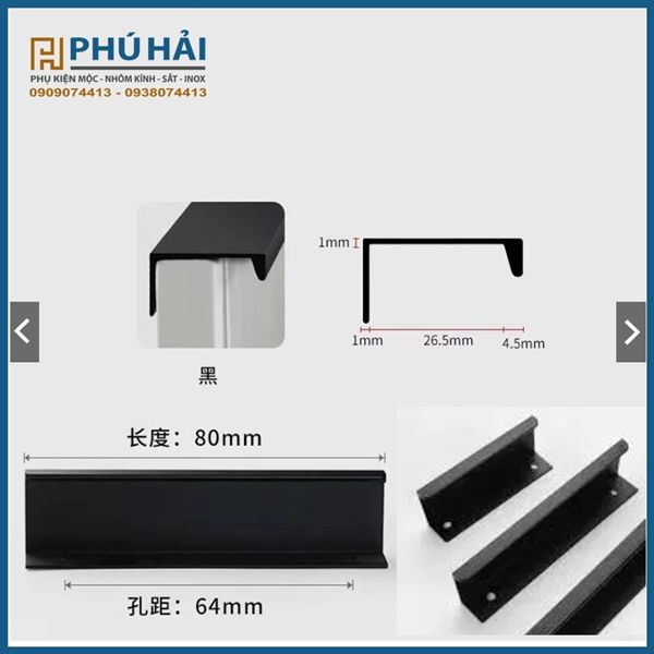 Tay nắm D09 màu đen 96mm (Hộp 70c)