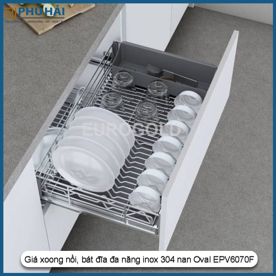 Giá xoong nồi, bát đĩa đa năng inox 304 nan Oval EPV6070F