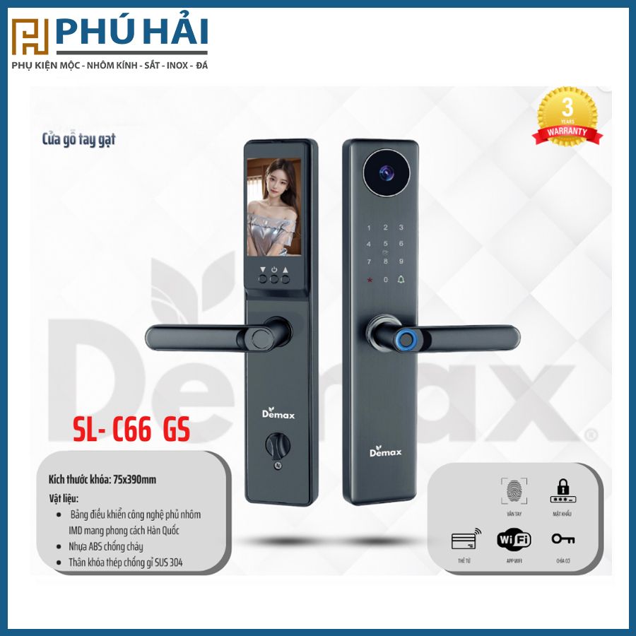 Khóa cửa thông minh tay gạt màn hình chuông màu xám sao SL-C66 GS