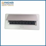 Hộp ổ cắm điện âm bàn nhấn mở xám- Kt 263 * 117 * 70mm, lỗ cắt 225 *112 ( có 4 tai bắt vít, 4 ổ cắm đa năng