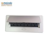 Hộp ổ cắm điện âm bàn nhấn mở xám- Kt 263 * 117 * 70mm, lỗ cắt 225 *112 ( có 4 tai bắt vít, 4 ổ cắm đa năng