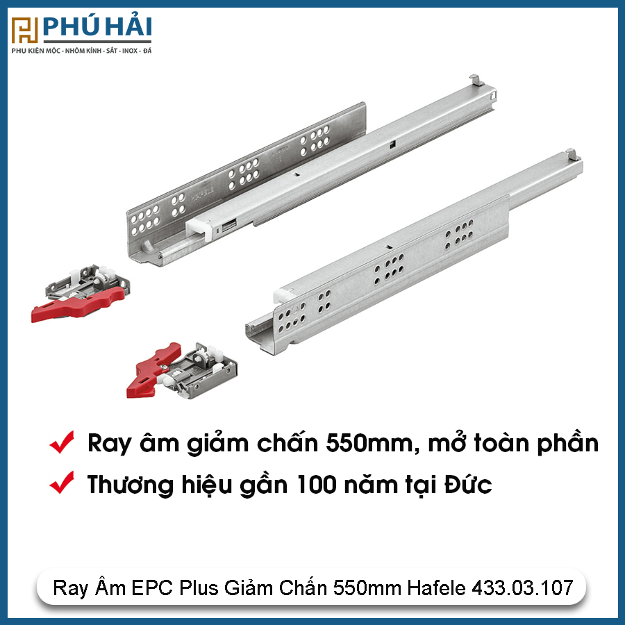 Ray Âm EPC Plus Giảm Chấn Mở Toàn Phần 550mm Hafele 433.03.107