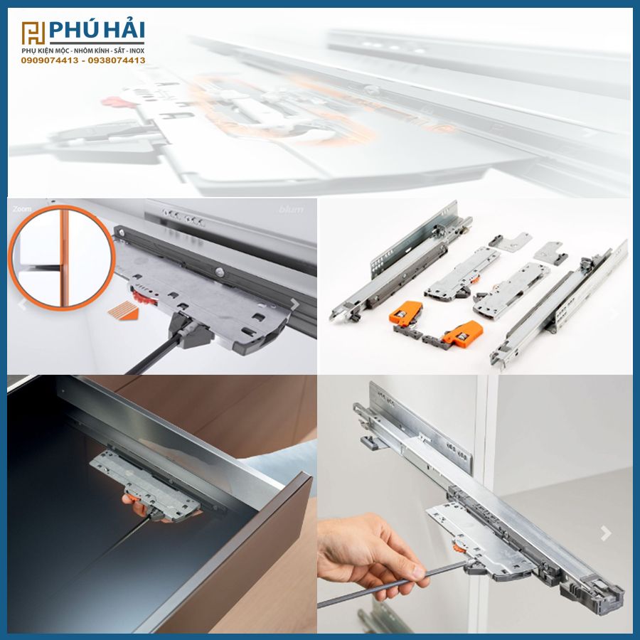 Ray âm nhấn mở Blum 760H4500T 73.10.450(Ray + Thanh đồng bộ + nối + bas) (Bộ)