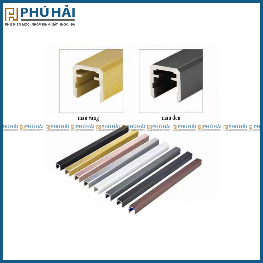 Tay vịn nhôm 3D vàng xước 20x20*3800 rãnh 13ly dày 2.8ly