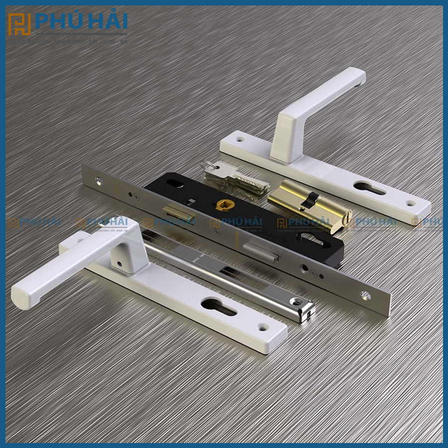 Khóa đa điểm HUY HOÀNG tay vuông trắng DD80K22 LHD - mở ra (24B/T)