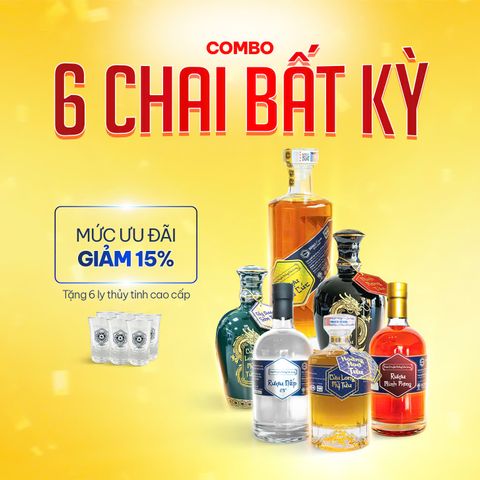 COMBO 6 CHAI RƯỢU BẤT KỲ - GIẢM 15% - Tặng 6 ly thủy tinh