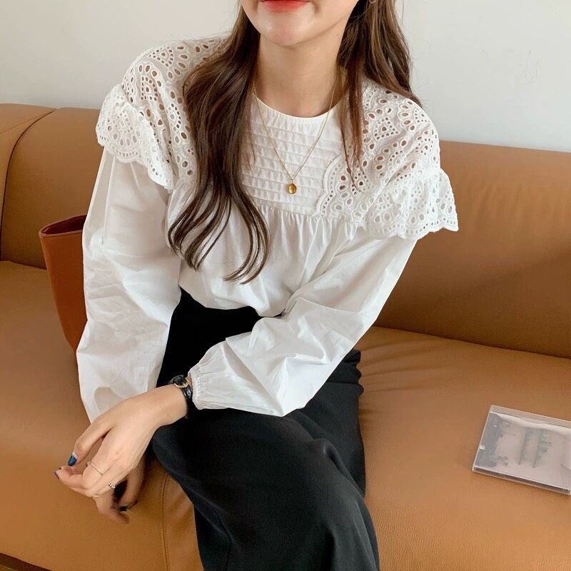 Áo babydoll ren lai gấp