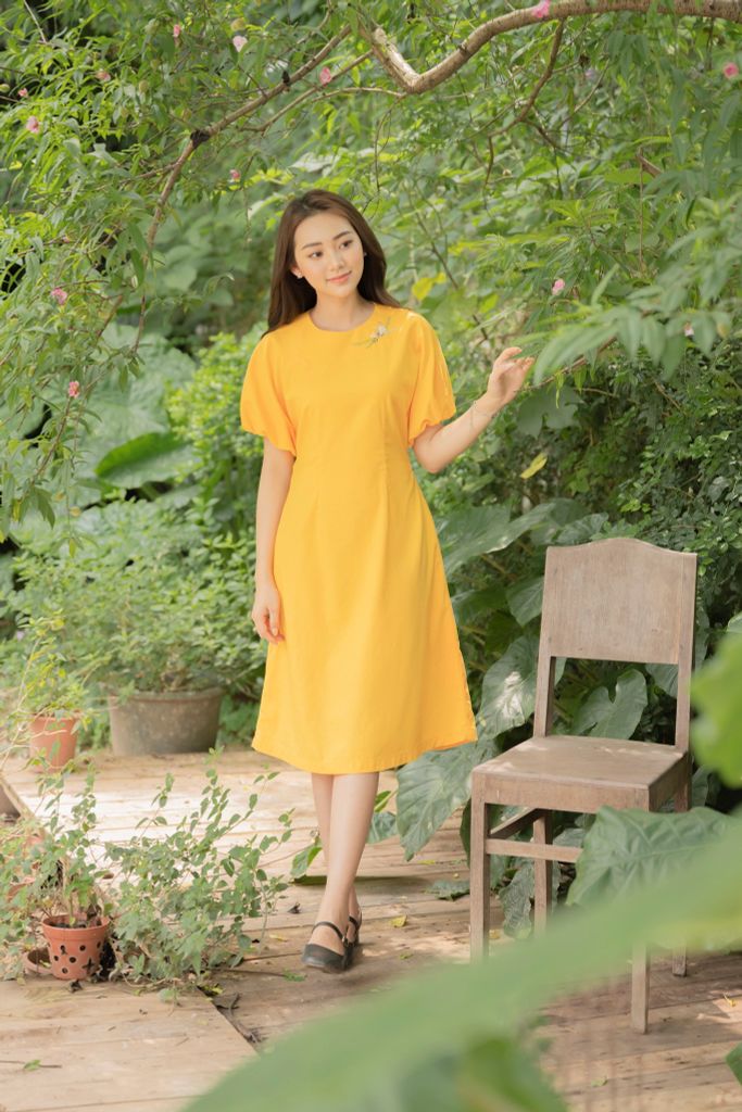 Váy Linen Thêu Chiết Eo BST 