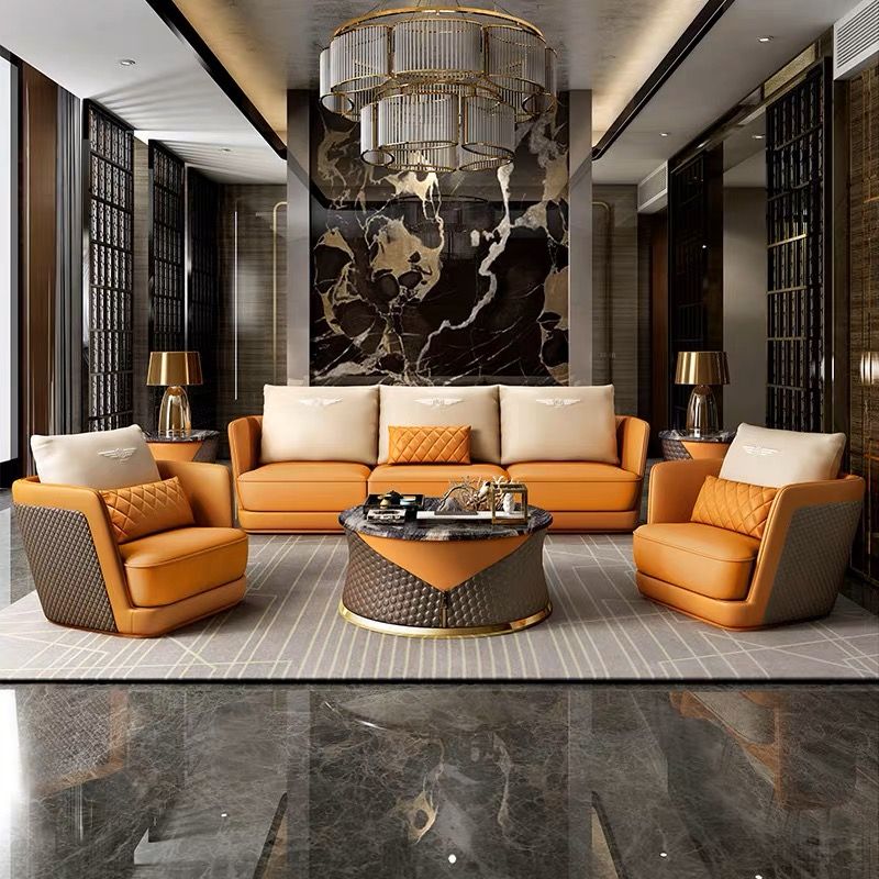 Bộ sofa da dập nổi họa tiết, phối 3 màu da cao cấp BSF0178