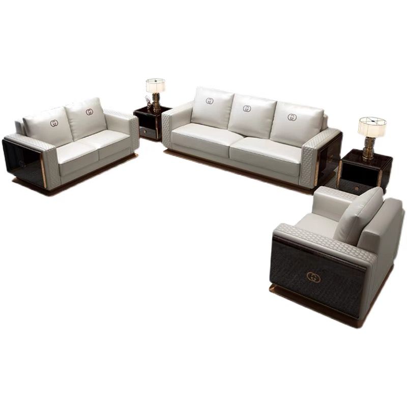  Ghế Sofa da màu kem, gỗ sơn piano cao cấp GSF169 