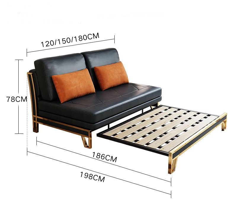  Ghế sofa giường da công nghiệp, khung gỗ, viền inox mạ titan vàng  GSF175 