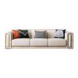  Bộ sofa da màu kem, viền inox mạ vàng BSF155 