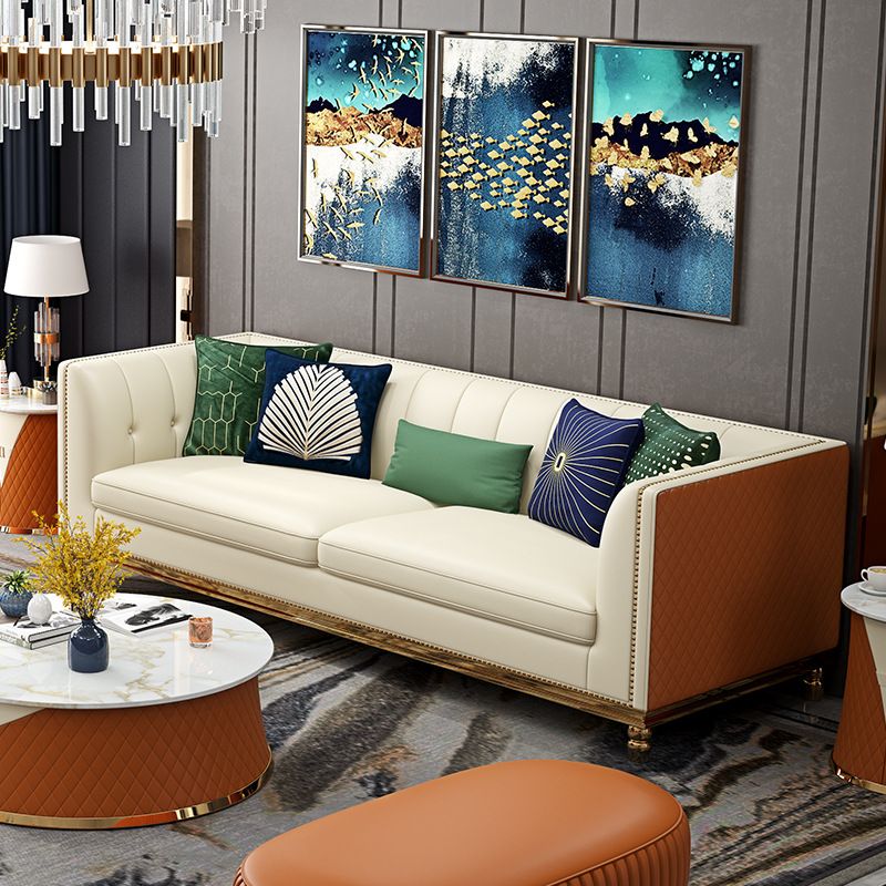 Bộ Sofa da khung viền inox mạ vàng cao cấp BSF117