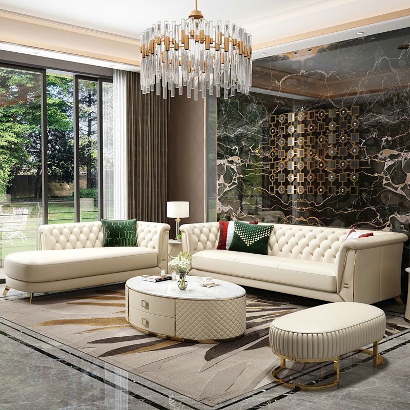 Bộ Sofa chất liệu da bò tiếp xúc cao cấp, chân inox mạ titan vàng.GSF126