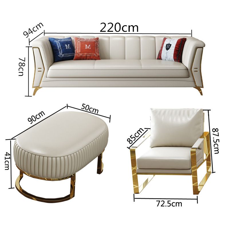 Bộ Sofa chất liệu da bò tiếp xúc cao cấp, chân inox mạ titan vàng.GSF126