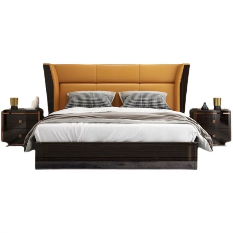 Giường ngủ bọc da bò, gỗ sơn bóng piano GN047