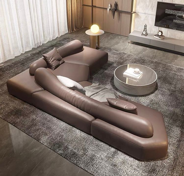 Sofa góc da bò màu trắng xám BSF186
