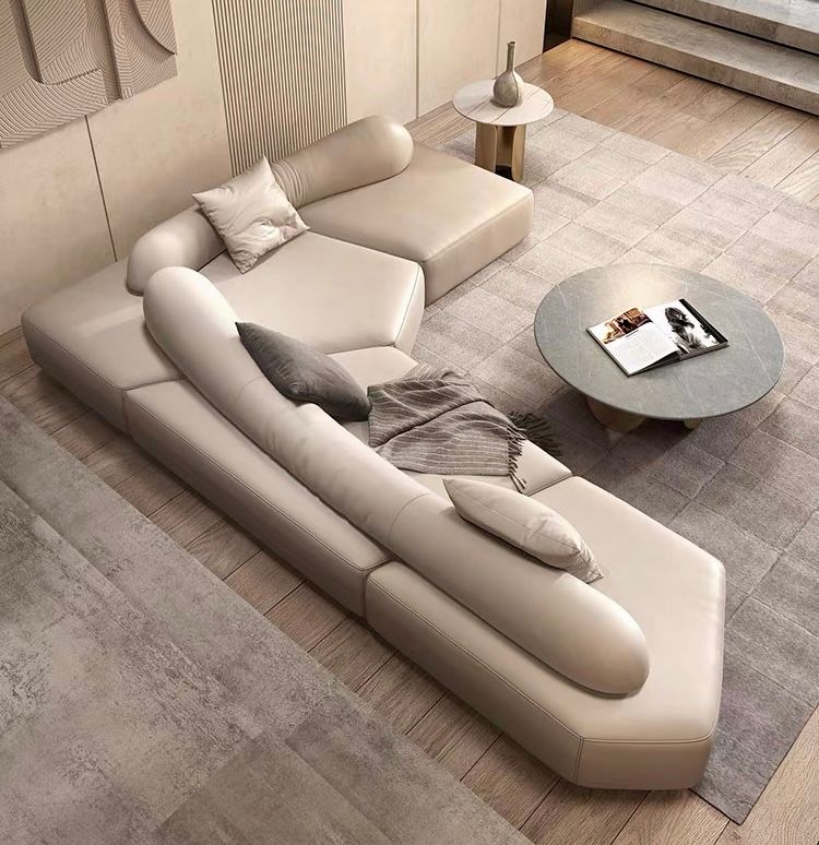  Sofa góc da bò màu trắng xám BSF186 