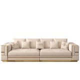  Bộ sofa da màu kem phối đường viền và nẹp inox mạ vàng tạo điểm nhấn BSF176 