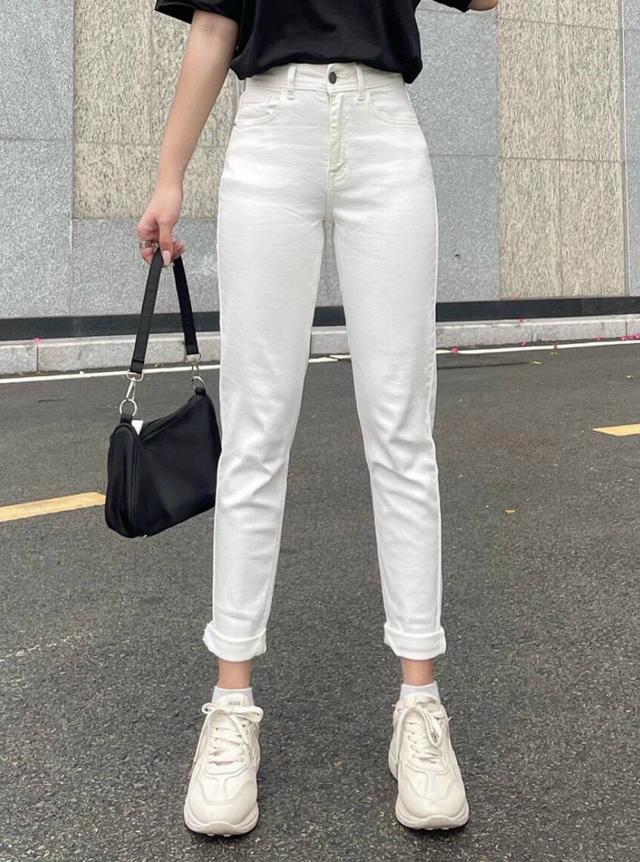  Quần jean nữ boyfriend baggy trơn dài đen và trắng co giãn HQJEANS 