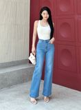  HQJeans Quần suông jeans nữ dáng dài chất lượng VNXK chất vải dày mịn co giãn lưng cao tôn dáng phiên bản mới 2024 HQ164 