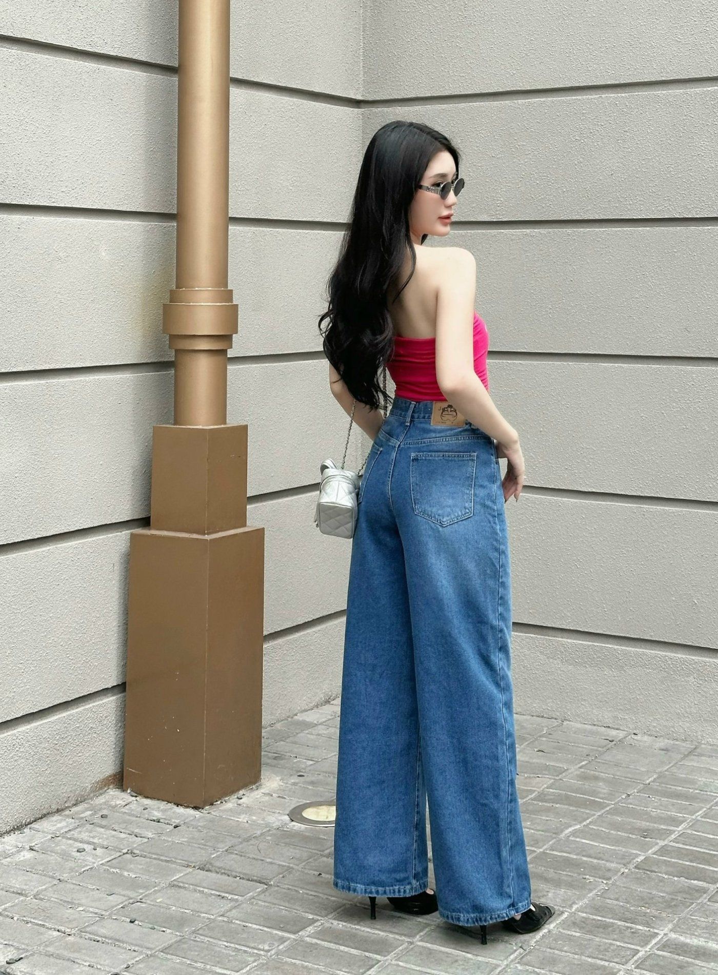  HQJeans Quần suông ống rộng đơn giãn dáng dài cotton không giãn dày chất lượng VNXK HQ161 