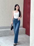  HQJeans Quần suông jeans nữ dáng dài chất lượng VNXK chất vải dày mịn co giãn lưng cao tôn dáng phiên bản mới 2024 HQ164 