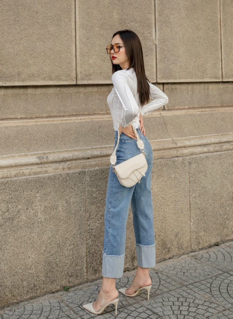  Quần suông đứng gấu may gấp ngược HQJeans cao cấp chất jeans denim VietNam xuất khẩu co giãn tốt, độ bền cao 