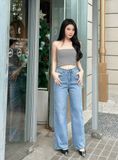  HQJeans Quần suông ống rộng đơn giãn dáng dài cotton không giãn dày chất lượng VNXK HQ161 