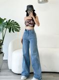  Quần jeans ống suông lưng cao ôm dáng tag v dáng dài lai 3 phân co giãn mẫu thiết kế mới HQJeans HQ102 