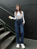  Quần jeans suông đứng dáng dài 2 nút HQJEANS 