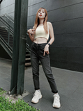  Quần jean nữ boyfriend baggy trơn dài đen và xám chuột co giãn HQJEANS 